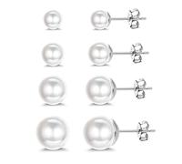 ORAZIO 4 Paires Boucle d'Oreille Perle Argent Sterling 925 Perles Rondes Hypoallergéniques 5-10mm Tailles Mixtes Ensemble Boucles d'Oreilles Perle Blanche Pour Filles Femme