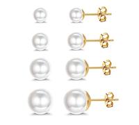 ORAZIO 4 Paires Boucle d'Oreille Perle Argent Sterling 925 Perles Rondes Hypoallergéniques 5-10mm Tailles Mixtes Ensemble Boucles d'Oreilles Perle Blanche Pour Filles Femme