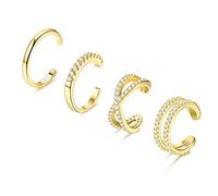 ORAZIO 4PC Argent 925 Ear Cuffs pour Femme CZ Non-Piercing Faux Helix Cartilage Cuff Boucles d'oreilles Ensemble Hypoallergénique Étincelant Rond Huggie Cartilage Boucle D'oreille Bijoux