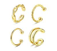 ORAZIO 4Pcs 925 Argent Sterling Manchette d'oreille Clip Boucles d'oreilles Ear Cuff sur Boucles d'oreilles Non Piercing Cartilage Clip Sur Wrap Boucles d'oreilles Réglables pour Femmes