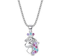 ORAZIO Collier en Argent 925 avec Pendentif Cheval Chanceux en CZ pour Fille, Chaîne en Acier Inoxydable - Bijoux Cadeaux pour Amoureux des Chevaux