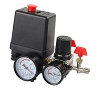 ORAZIO Pressostat de Compresseur d'Air G1/4" 220V 4 Port Régulateur de Collecteur de Soupape de Sécurité avec Double Manomètre Accessoire d'Outil Pneumatique 214125