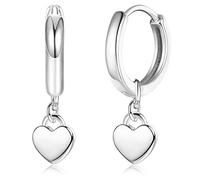 ORAZIO S925 Anneaux de Coeur en Argent Boucles d'Oreilles pour Femmes, Petites Boucles d'Oreilles Créoles Avec Breloque Cœur, Boucles d'Oreilles en Or Rose en Argent 10mm Bijoux Cadeaux