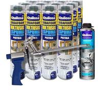 Orbafoam Quilosa Lot de 12 flacons de mousse de polyuréthane expansive 700 ml + 1 nettoyant Quilosa + 1 pistolet