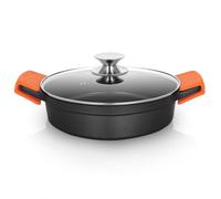Orbegozo CDB 1024 - Casserole basse en aluminium forgé, 2,8 L, surface antiadhésive sans PFOA, poignées en silicone, couvercle en verre trempé
