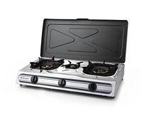 Orbegozo FO 3510 - Réchaud à gaz, corps inox, 2 brûleurs triple couronne et 1 normal, allumage piézoélectrique, usage intérieur et extérieur, gaz butane ou propane