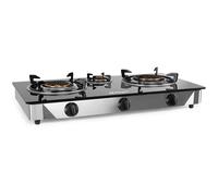 Orbegozo Fo 3520 Cuisinière à gaz, 2 brûleurs triple couronne, butane ou propane, allumage piézoélectrique, surface en verre trempé, corps en acier inoxydable