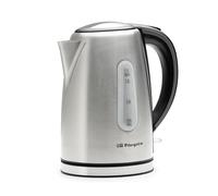 Orbegozo KT 6024 Bouilloire électrique en acier inoxydable avec 1,7 l de capacité, 2 200 W de puissance pour ébullition rapide, base 360°, filtre amovible et double système de sécurité active