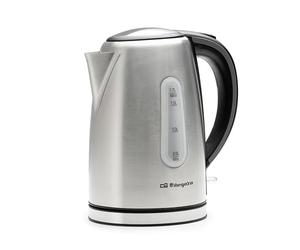 Orbegozo KT 6024 Bouilloire électrique en acier inoxydable avec 1,7 l de capacité, 2 200 W de puissance pour ébullition rapide, base 360°, filtre amovible et double système de sécurité active