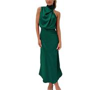 Orbgons Robe Longue éLéGante en Satin sans Manches à Col Roulé pour Femme, Robes Festives De Mariage, Mini Robes Cocktail, Princesse Demoiselle d'honneur (Green #1, L)