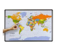 ORBIT Globes & Maps - Carte du monde - Carte du monde en liège sur tableau d'affichage avec cadre en aluminium 90 x 60 cm, en allemand avec petits drapeaux et pins ainsi que matériel de fixation