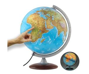 ORBIT Globes & Maps - Globe lumineux - globe de 30cm avec pied en bois, image de carte 2023 physique/politique avec lampe LED, image de carte française actuelle