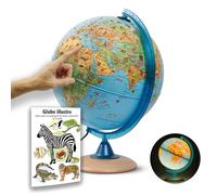 ORBIT Globes & Maps - Globe pour enfants - Globe de 25cm avec pied en bois, carte de France avec de nombreuses illustrations pour enfants avec lampe LED avec livre