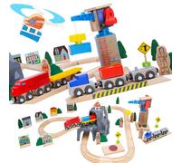 Orbrium Lift and Charge Ensemble de train en bois avec grue magnetique Helicoptere magnetique grand moteur diesel semi-camion contenant une voitu