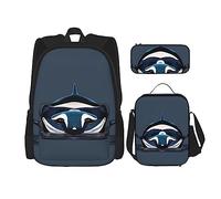 Orca Killer Whale Lot de 3 sacs à dos d'école préscolaire 40,6 cm et boîte à déjeuner pour enfant du primaire, Noir , Taille unique, Ensemble cartable