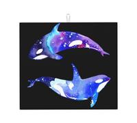 Orca Killer Whale Tapis de comptoir de cuisine antidérapant avec corde de suspension 45,7 x 40,6 cm Tapis de vidange absorbant Convient pour les comptoirs, éviers et supports de vidange