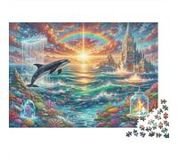Orca Papier résistant Dauphin sauvant avec Arc-en-Ciel et château dans la mer Puzzle Anti-Stress Cadeau d’Anniversaire 70x50cm/1000 pièces