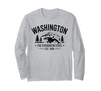 Orca Whale Est 1889 Pride de l'État d'Evergreen de Washington Manche Longue
