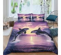 Orca Whales sautant Linge de Lit Imprimé en 3D Microfibre résistante 3 pièces Nature Landscape Art Parure de Lit avec Fermeture Éclair Douce for Décoration de Chambre Single（140x200cm）