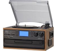 ORCC Tourne-disque 10 en 1 avec carte cadeau - Platine vinyle 33/45/78 tr/min - Lecture et enregistrement CD/USB/SD - Bluetooth et télécommande - Radio FM/AM pour les amateurs de musique - Marron