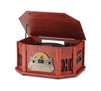 ORCC Tourne-disque 10 en 1 nostalgique pour disque vinyle avec Bluetooth, 2 haut-parleurs intégrés, CD, cassette, radio AM/FM, USB, fente SD, télécommande