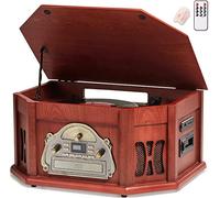 ORCC Tourne-Disque 10 en 1, Tourne-Disque nostalgique pour Disque Vinyle avec Bluetooth, 2 Haut-parleurs intégrés, CD, Cassette, Radio AM/FM, USB, Fente SD, télécommande, TT-168-REC