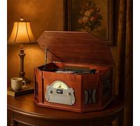 ORCC Tourne-disque vintage en bois 10 en 1 avec Bluetooth/télécommande, lecture CD/USB/SD pour 33/45/78 tr/min, carte de vœux