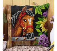 Orchidea Cross Stitch Cushion Kit de Point de Croix pour Coussin, Cheval, 40 x 40 cm