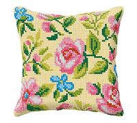 Orchidea Cross Stitch Cushion: Large Kit point de croix : coussin : grand, Roses sur Fond Beige, 40 x 40 cm
