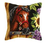 Orchidea Kit de broderie au point de croix pour coussin cheval 40 x 40 cm
