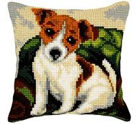 Orchidea - Kit de Coussin à Broder au Point de Croix - Chien - Toile Imprimée - 4.5 Compter - Pour Adultes - 30.9527