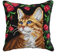 Orchidea - Kit point de croix coussin - Chat - Toile imprimée - 4,5 fils - Pour adultes - 99035