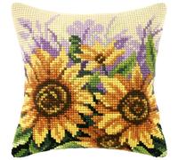 Orchidea Large Cross Stitch Cushion Kit de broderie au point de croix, tournesols, 40 x 40 cm