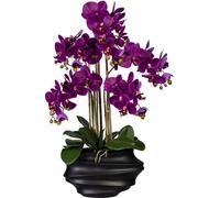 Orchidée artificielle 75 cm dans vase noir - Fausses vraies fleurs blanches et violettes