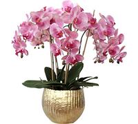 Orchidée artificielle avec vase, 5 têtes phalaenopsis rose, plante de fleurs de soie truquée, fleur artificielle pour table de décoration de décoration de maison décoration de fête de mariage de