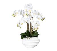 Orchidée artificielle blanche 75 cm avec vase en plastique élégant pour la maison et le bureau