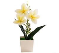 Orchidée artificielle conçue d'après des espèces cymbidium en pot carré pour décoration intérieure sans entretien ni exigences environnementales (blanc)
