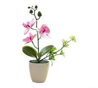 Orchidée artificielle dans un vase, phalaenopsis à 3 têtes avec récipient, plante élégante en pot pour la maison, le bureau, le salon, la décoration de table (rose)