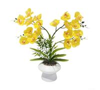 Orchidée artificielle en plastique - 18 fleurs - Pas besoin d'eau - Jaune