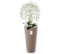 Orchidée artificielle - Mocca - H 110 cm - Fleurs blanches - Pot moderne - Entretien facile