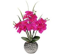 Orchidée artificielle - Orchidée violette - Fleurs artificielles pour décoration d'intérieur - Toucher réaliste - Pot argenté en céramique - Fleurs artificielles - Centre de table
