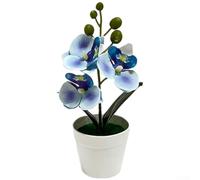 Orchidée artificielle Phalaenopsis 19 cm Toucher réel Bleu | Design réaliste à trois fleurs, texture en gel doux, matériau en film, 19 cm de hauteur, pas besoin d'arrosage