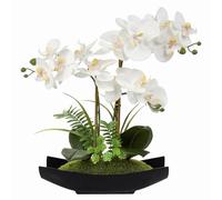 Orchidée artificielle Phalenopsis en pot pour la maison, le bureau, le mariage, la décoration de demande en mariage, blanc, rose, violet (blanc, 40,6 cm, trois tiges noires)