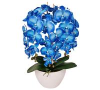 Orchidée artificielle plante décorative pot blanc trois tiges fleurs bleues