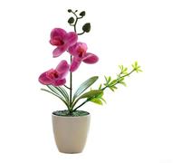 Orchidée artificielle réaliste dans un vase décoratif pour salon, chambre à coucher ou bureau, pétales et feuilles réalistes, sans entretien nécessaire (violet rouge)