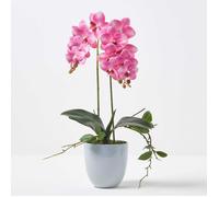 Orchidée artificielle rose en pot en céramique gris 54 cm