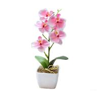 Orchidée artificielle stylisée avec 5 tiges réalistes dans un pot intégré pour décoration contemporaine de salon (rose)
