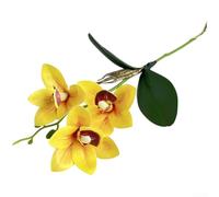 Orchidée cymbidium artificielle avec construction en film flexible et support en plastique souple pour un placement d'angle dynamique (jaune)