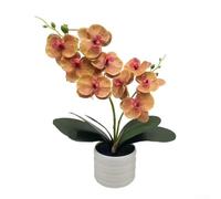 Orchidée en soie réaliste dans un vase moderne pour décoration et style sans effort (jaune)