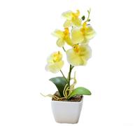 Orchidée phalaenopsis artificielle à 5 fleurs dans un pot cohésif pour une intégration parfaite dans la décoration d'intérieur (jaune)